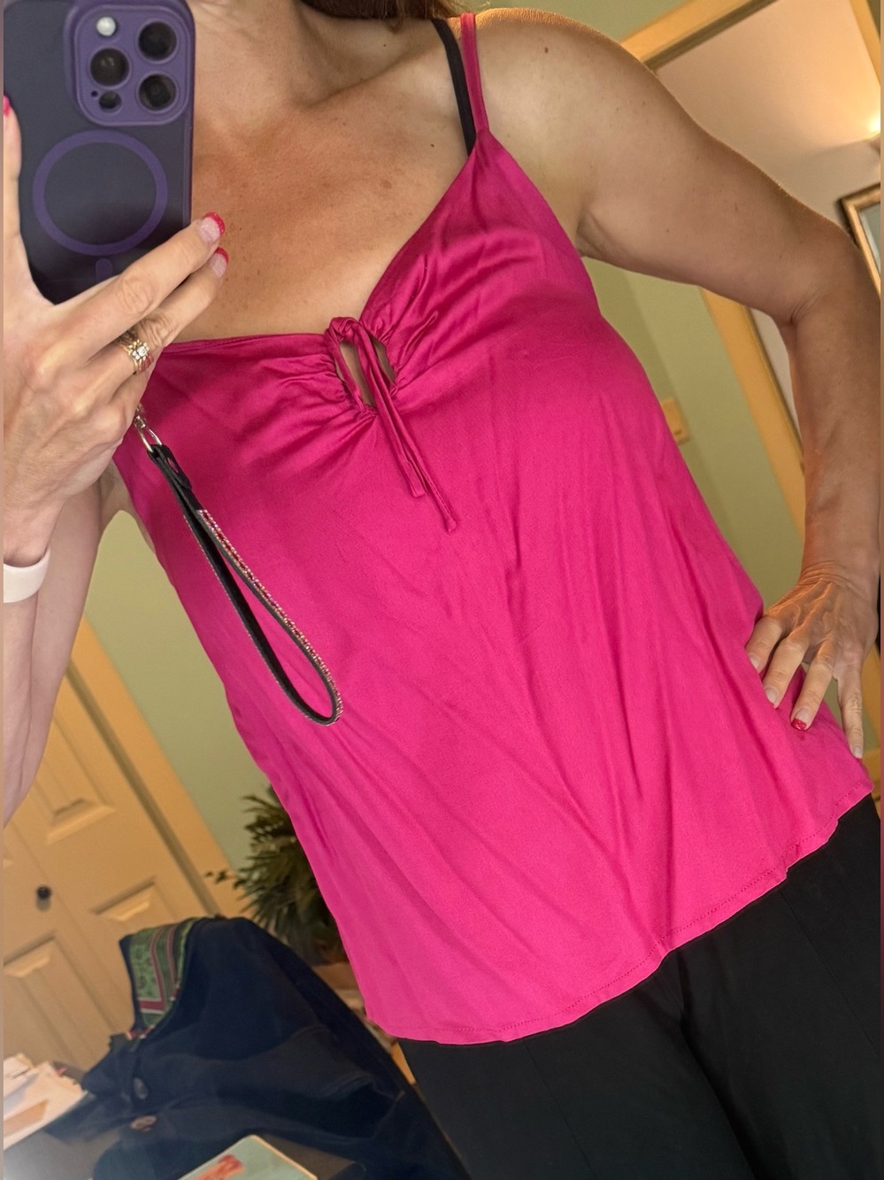 Tamga Women’s Fuchsia Tie-Front Camisole Top